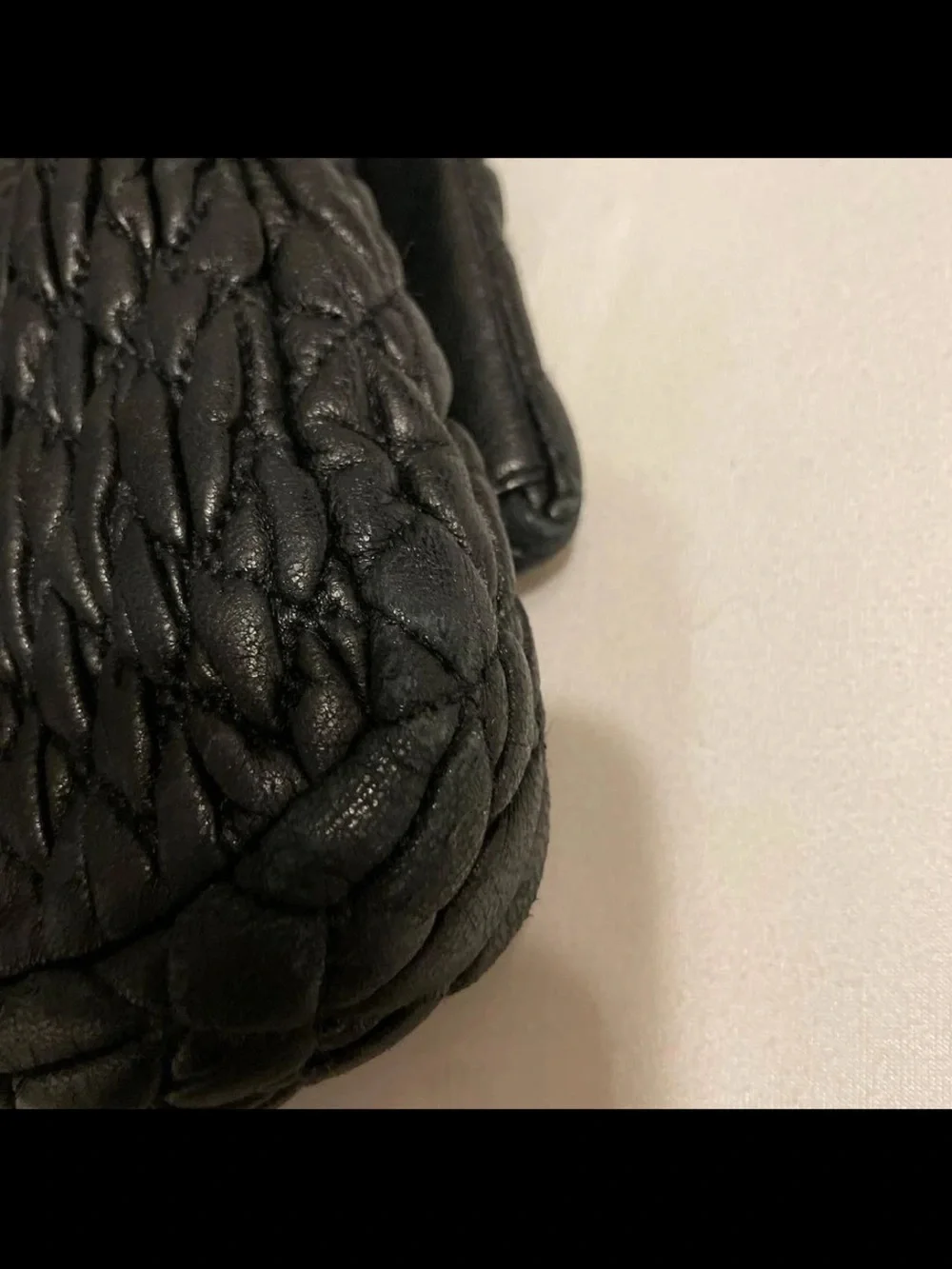 Miu Miu Black Quilted Leather Shoulder Bag with Crystal-Strap